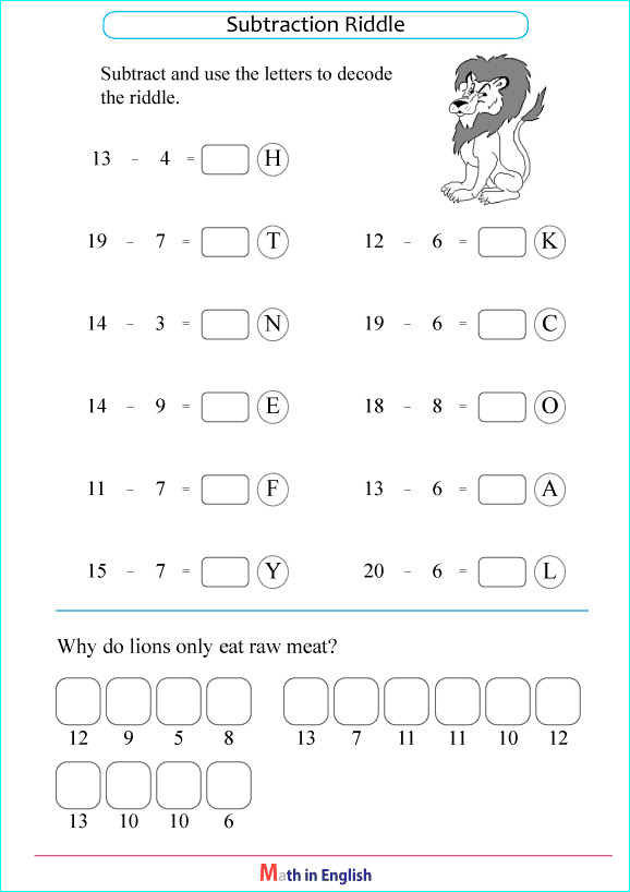 subtraction within 20 puzzle