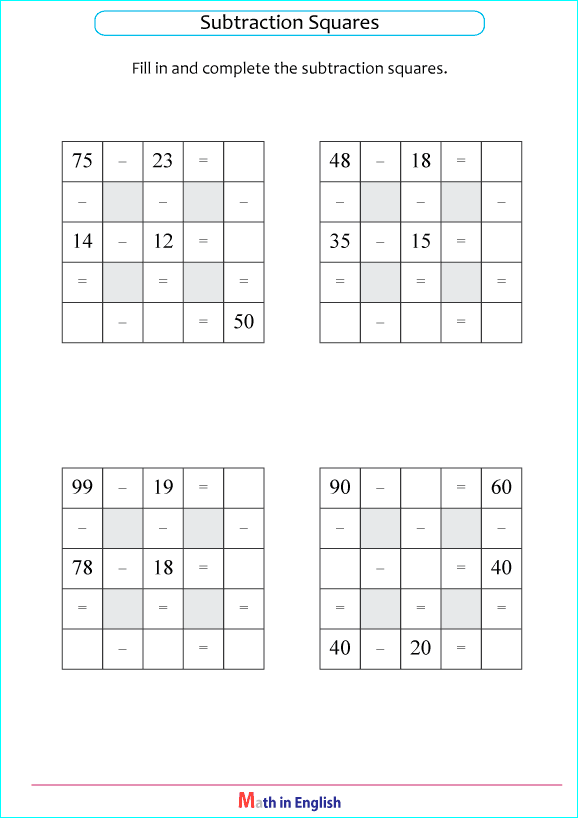 subtraction up to 100 puzzle