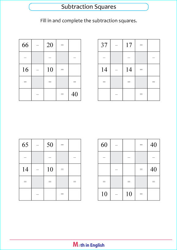 subtraction up to 100 puzzle