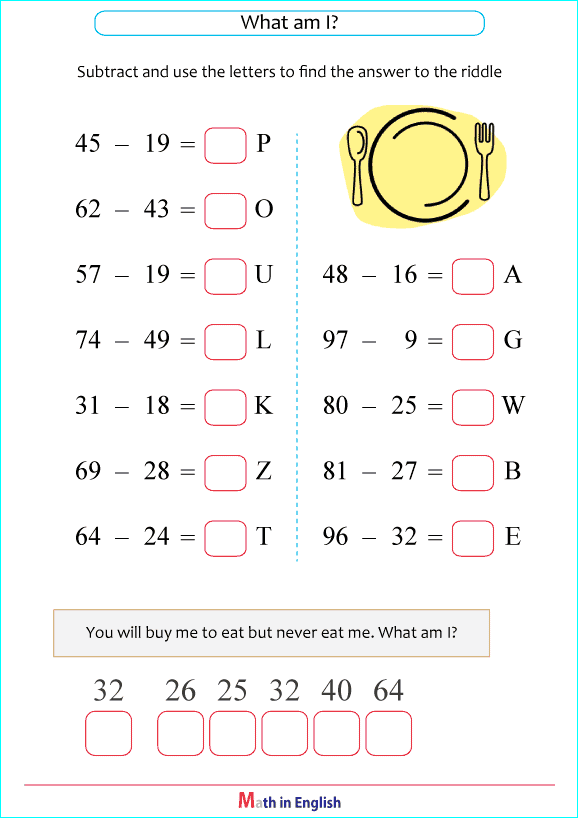 subtraction within 100 puzzle