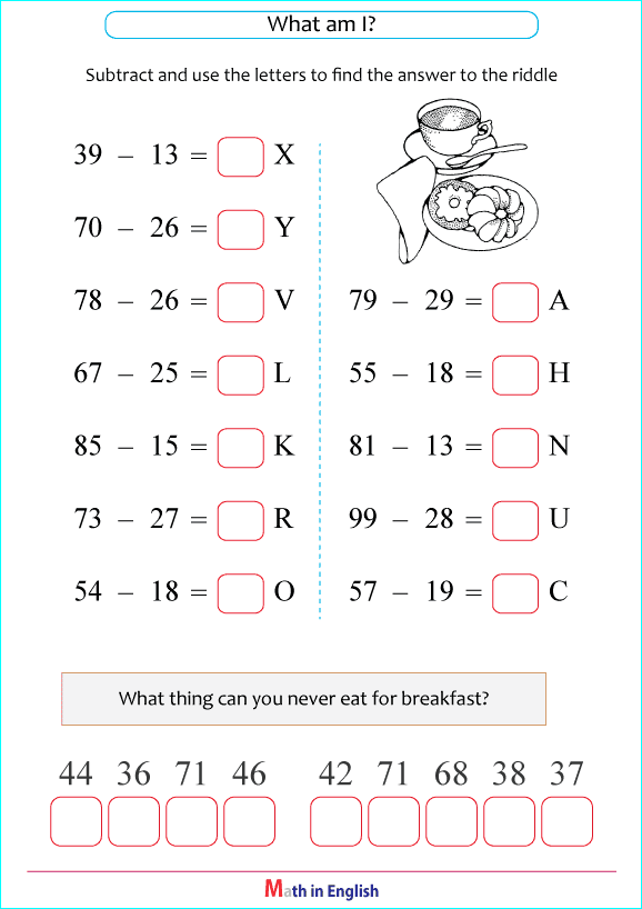 subtraction within 100 puzzle