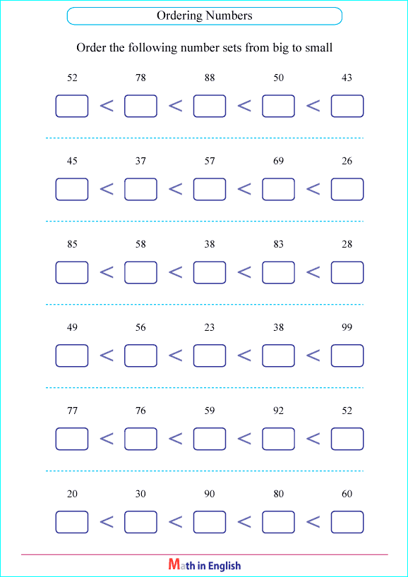 order numbers up to 100 worksheet