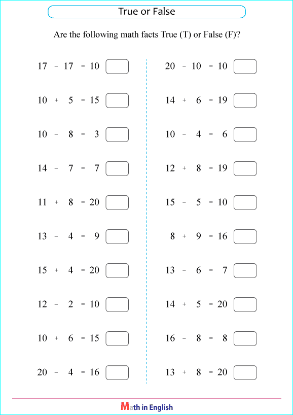 mixed addition subtraction within 20