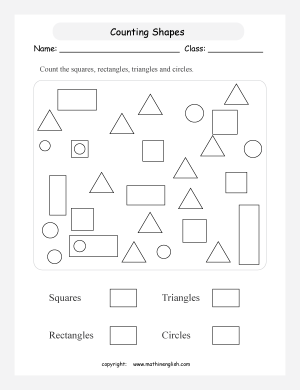 basic shapes geometry math worksheets for primary math class 