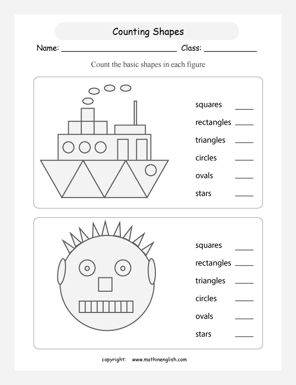 basic shapes geometry math worksheets for primary math class 