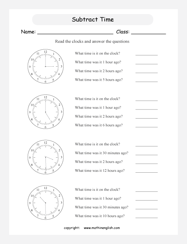 telling time worksheets for primary math