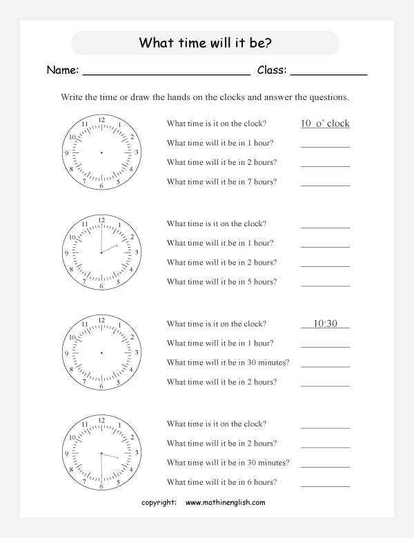 telling time worksheets for primary math