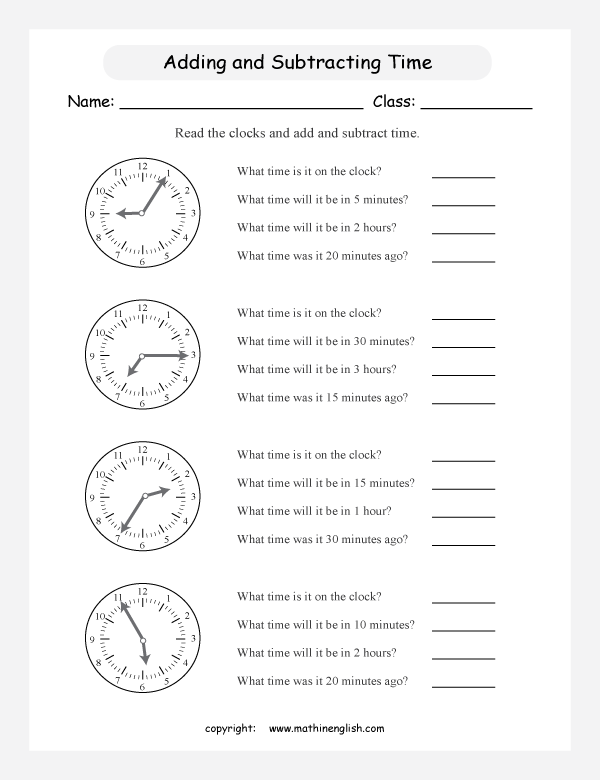 telling time worksheets for primary math