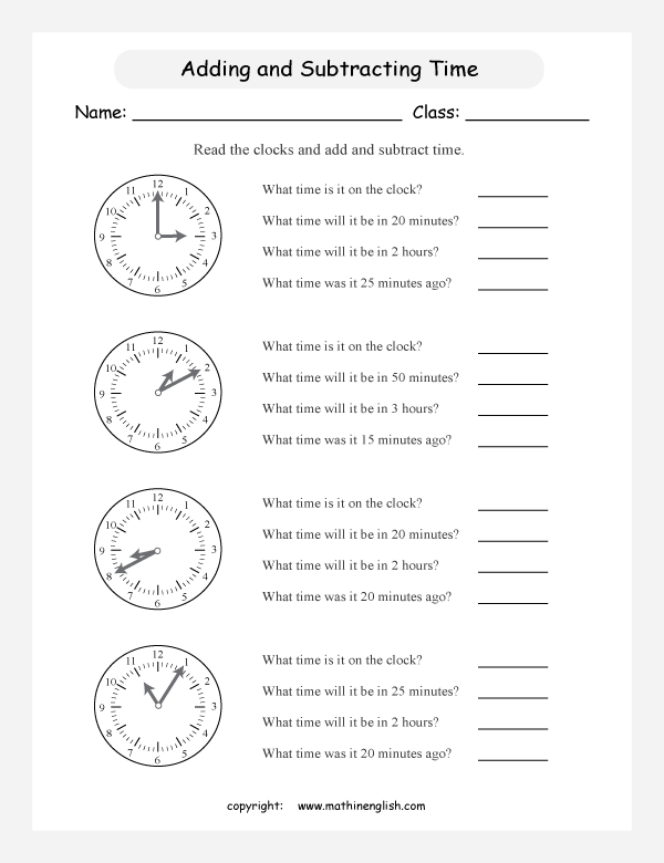 telling time worksheets for primary math