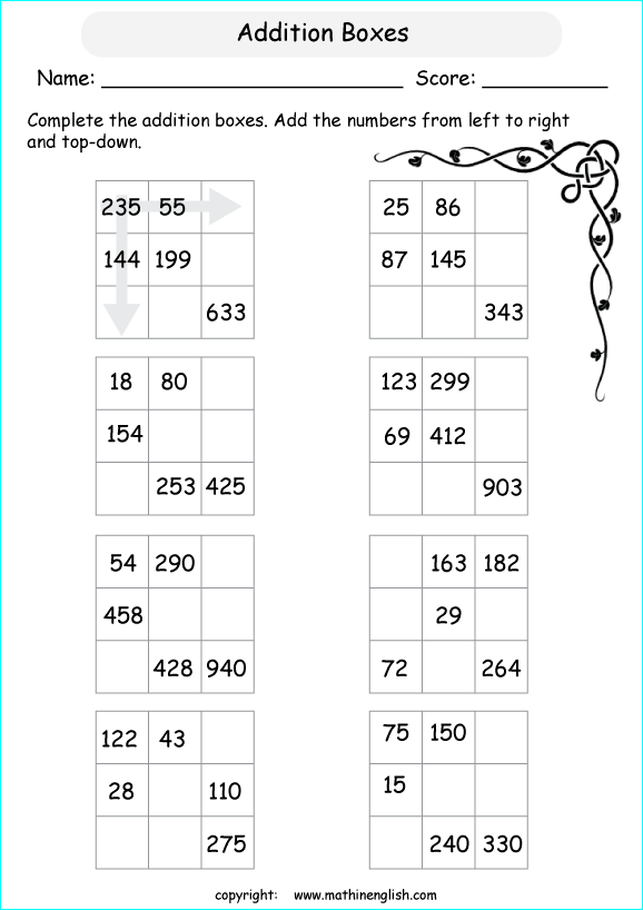 printable math addition 3 digits worksheets