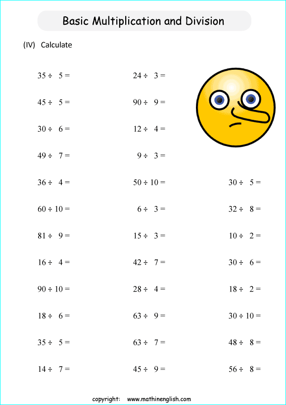 printable math mixed multiplication and division worksheets for kids in primary and elementary math class 