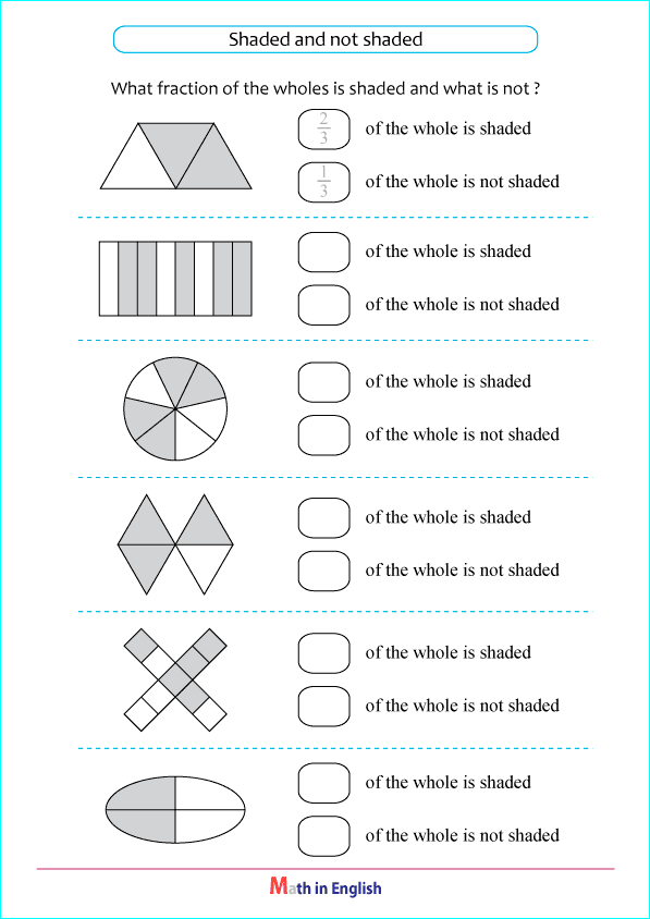 printable fraction with pictures and shapes worksheets for kids in primary and elementary math class 