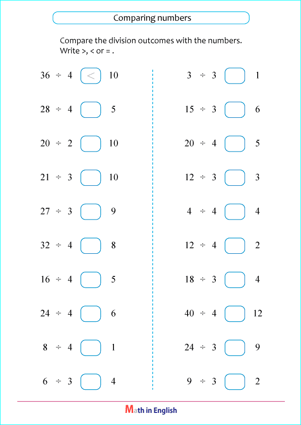 divide by 3 and 4 worksheet