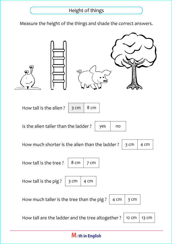 measure the height objects in centimeters