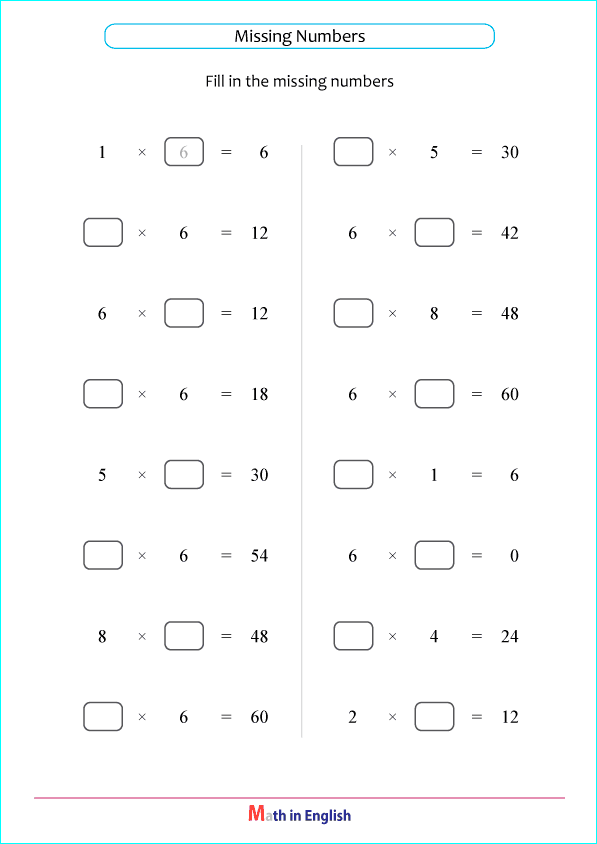 Missing numbers worksheet