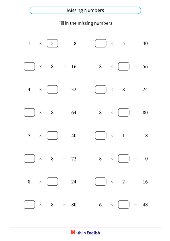 Missing numbers worksheet