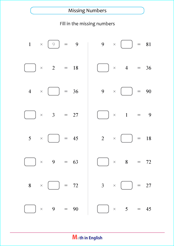 Missing numbers worksheet