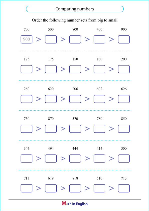 compare and order 3 digit numbers