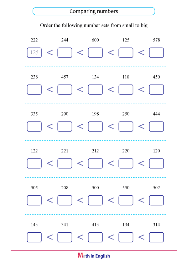 compare and order 3 digit numbers