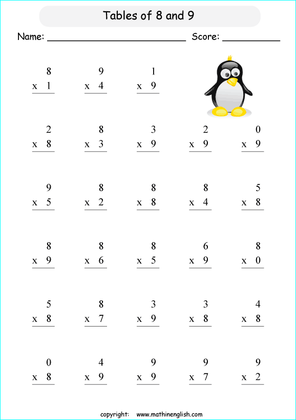 printable math multiplication tables worksheets for kids in primary and elementary math class 