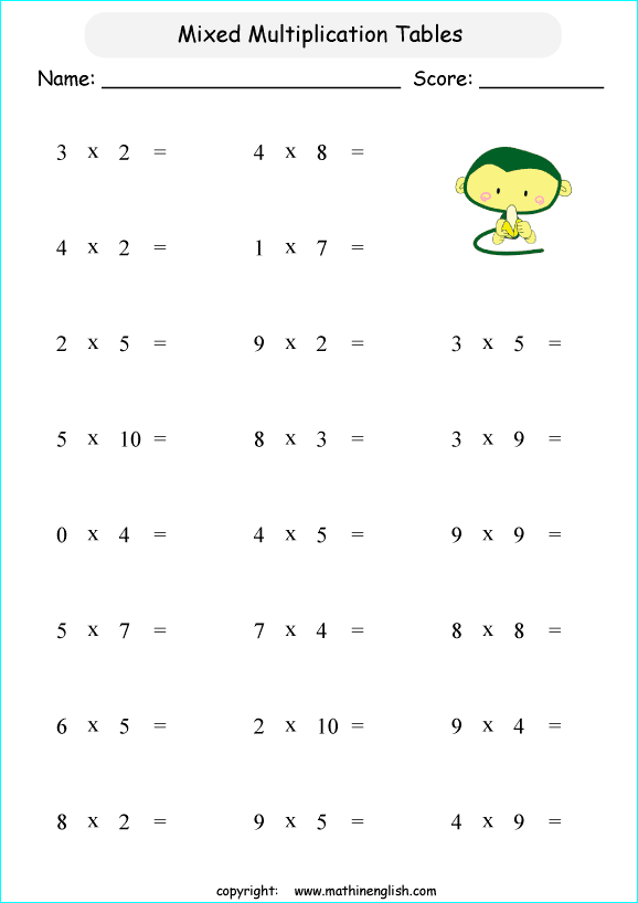 printable math multiplication tables worksheets for kids in primary and elementary math class 