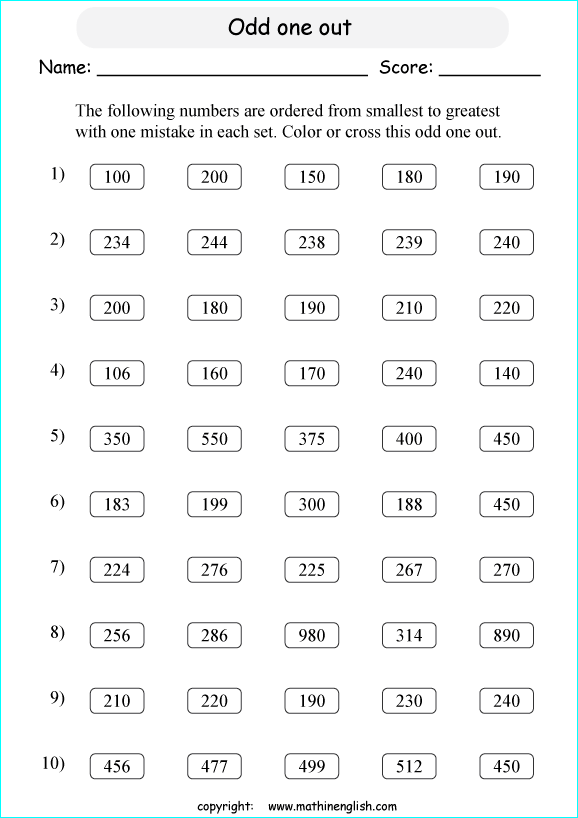 printable math comparing and ordering up to 1,000 worksheets for kids in primary and elementary math class 