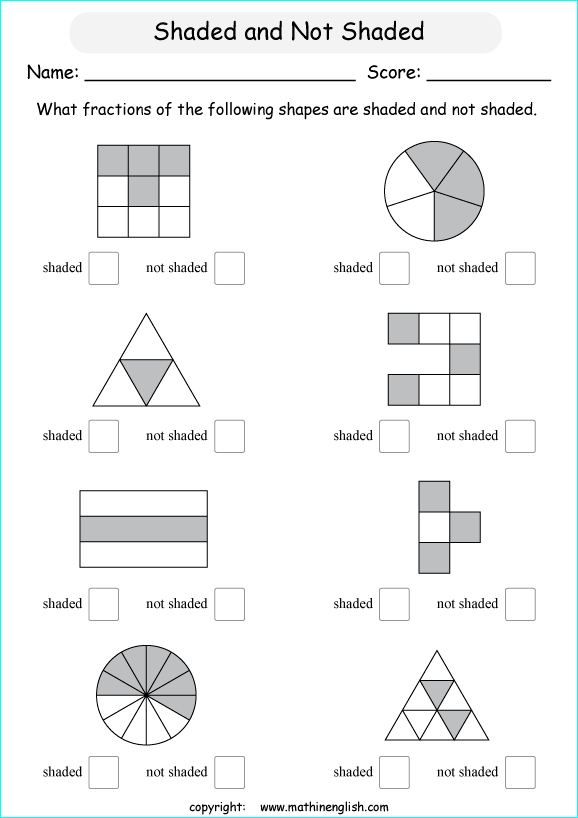 printable fraction with pictures and shapes worksheets for kids in primary and elementary math class 