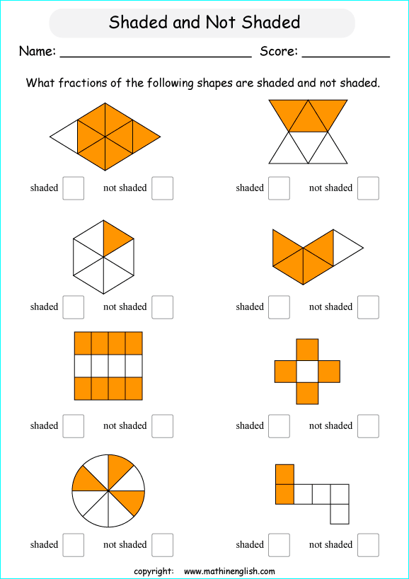 printable fraction with pictures and shapes worksheets for kids in primary and elementary math class 