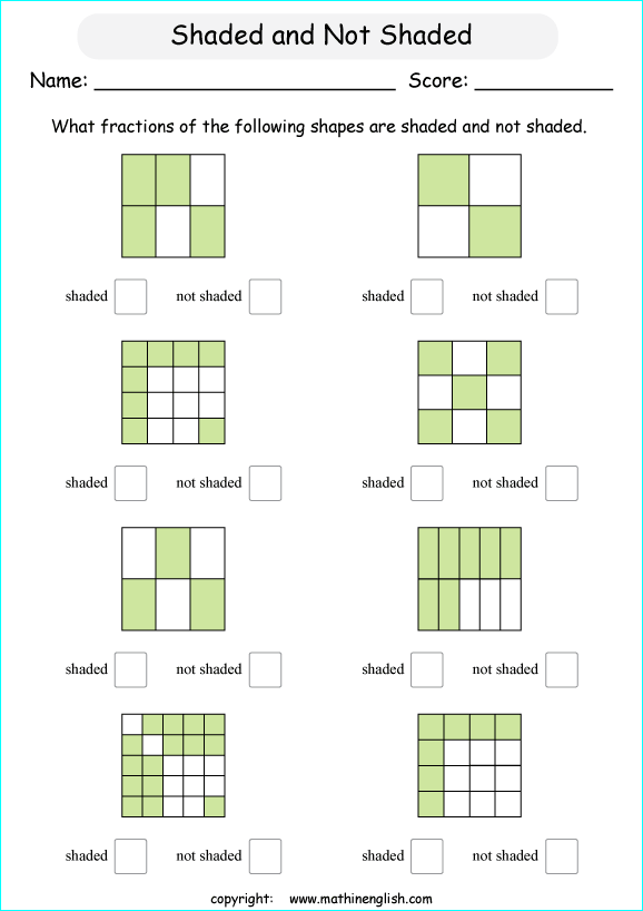 printable fraction with pictures and shapes worksheets for kids in primary and elementary math class 