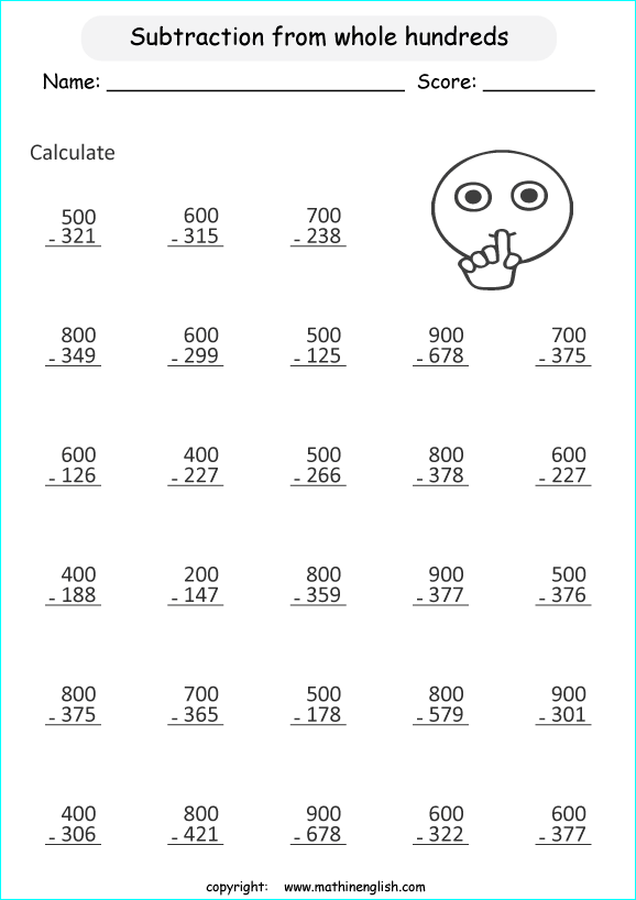 printable math 3 digit subtraction worksheets for kids in primary and elementary math class 