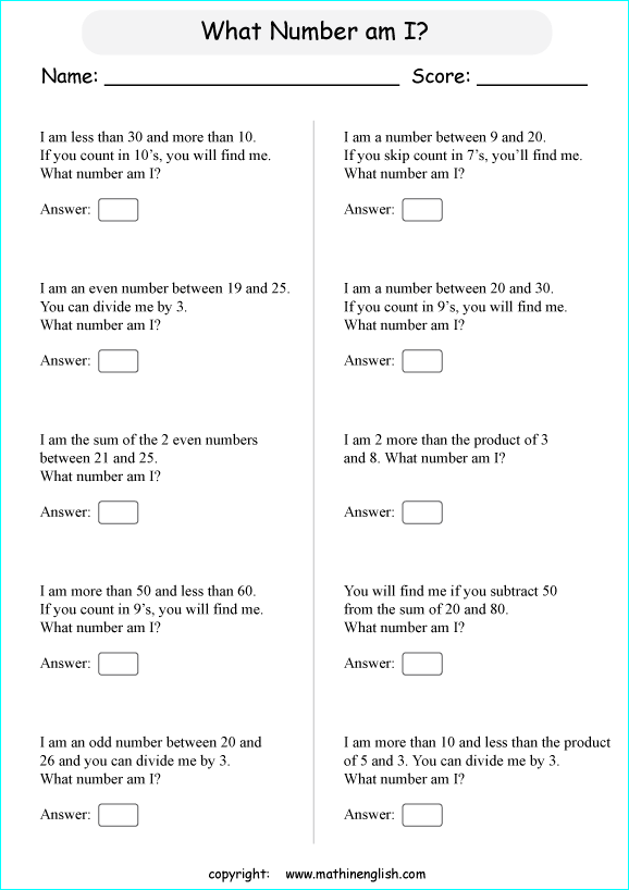 printable math countig numbers,  numeracy and number worksheets for primary and elementary math class