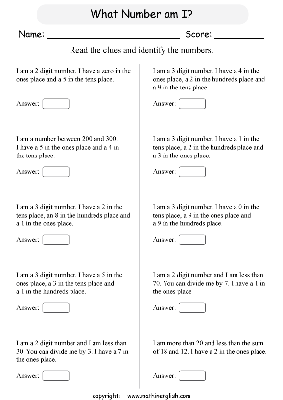 printable math place value of 3 digit number worksheets for kids in primary and elementary math class 