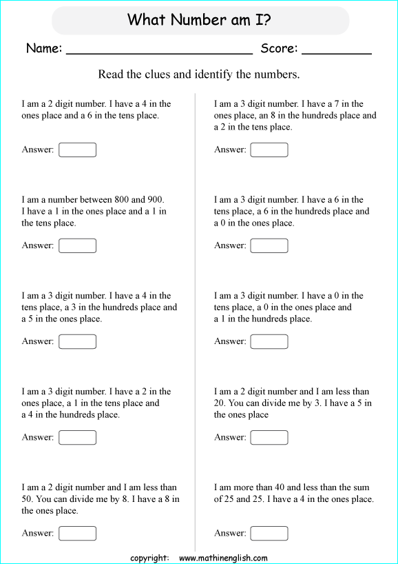 printable math place value of 3 digit number worksheets for kids in primary and elementary math class 