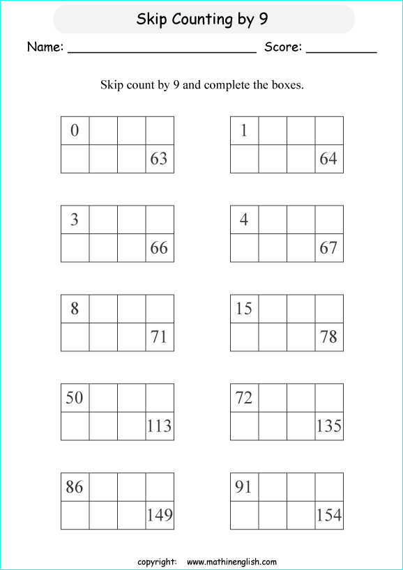 printable math skipcountimg 1 digit numbers worksheets for kids in primary and elementary math class 