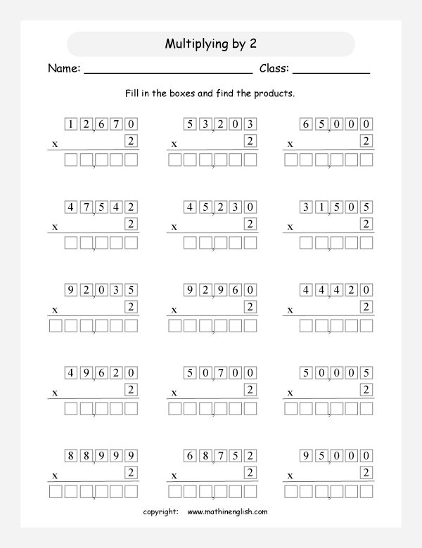 printable math multiplication of big numbers worksheets for kids in primary and elementary math class 