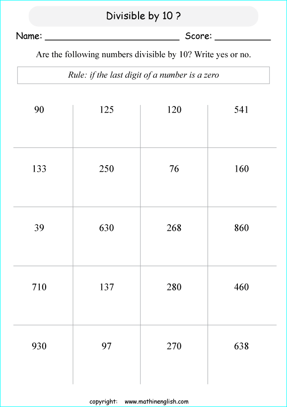 printable math divisibility rules worksheets for kids in primary and elementary math class 