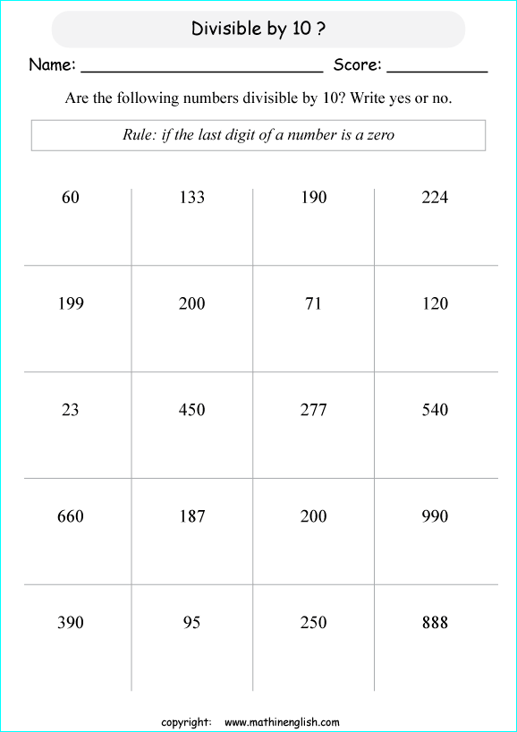 printable math divisibility rules worksheets for kids in primary and elementary math class 