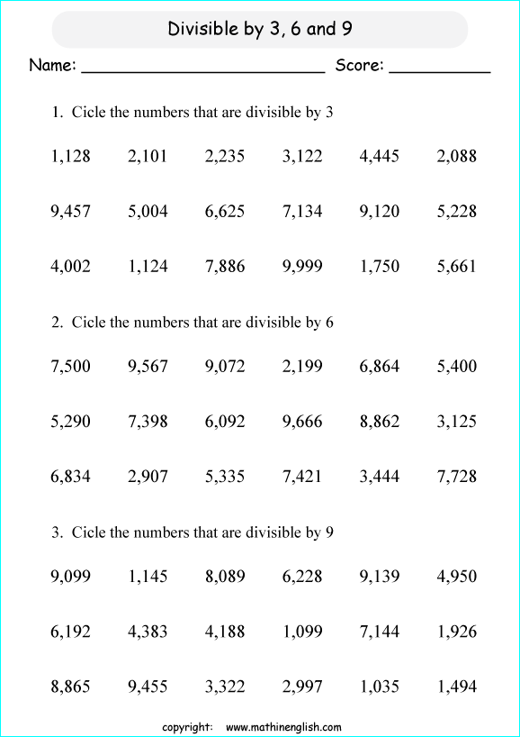 printable math divisibility rules worksheets for kids in primary and elementary math class 