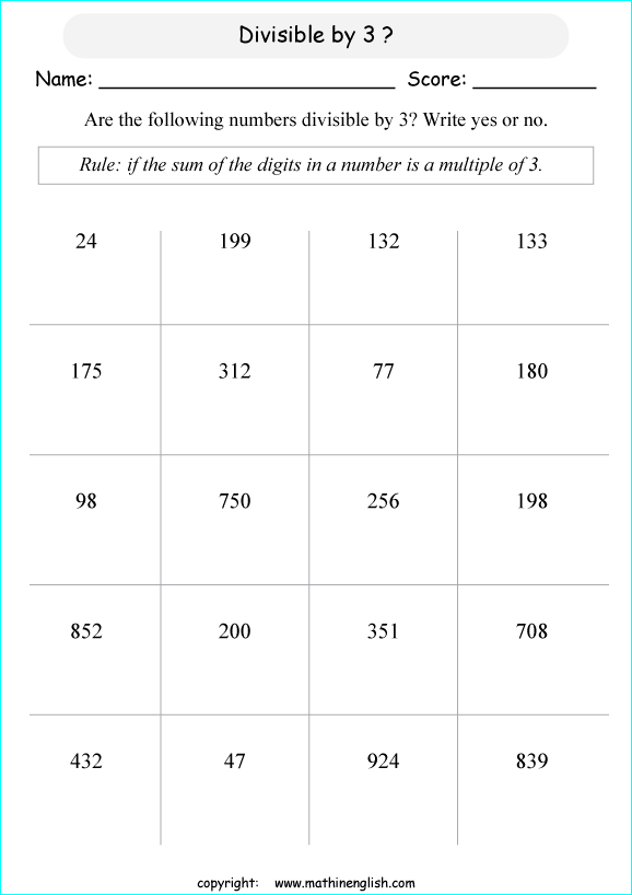 printable math divisibility rules worksheets for kids in primary and elementary math class 