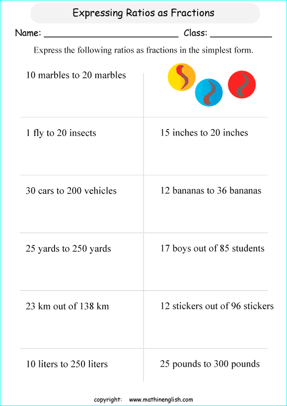 fiding ratios math worksheets for grade 1 to 6 