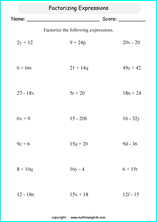 symplifying algebraic expressions worksheets for primary math