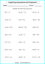 symplifying algebraic expressions worksheets for primary math