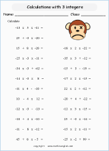 order of operations with positve integers and parentheses worksheets for grade 1 to 6 